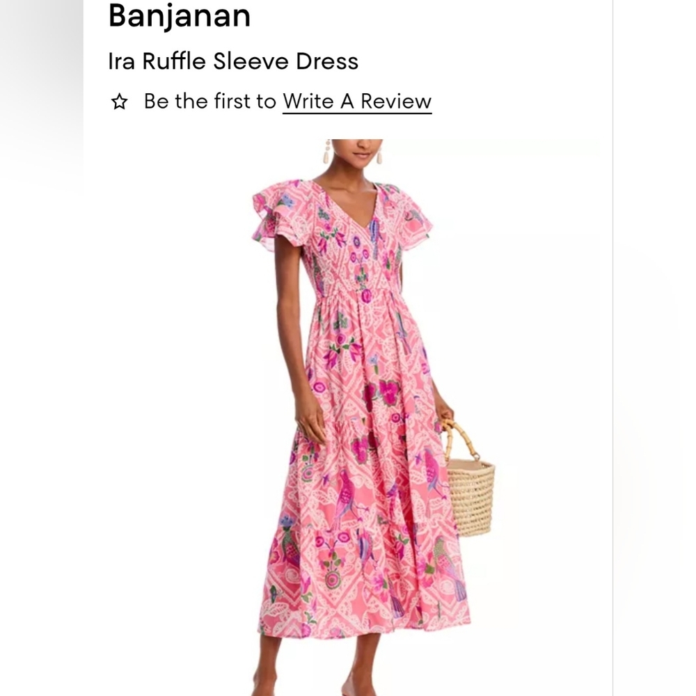 Banjanan Ira Ruffle Sleeve Maxi Dress Green Floral Peacock with Pockets Large - Picture 9 of 9